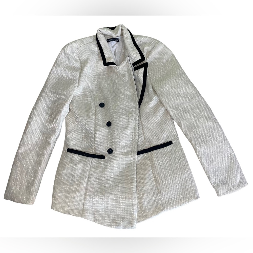 SHEIN BIZwear Contrast Binding Double Breasted Blazer - Size Medium